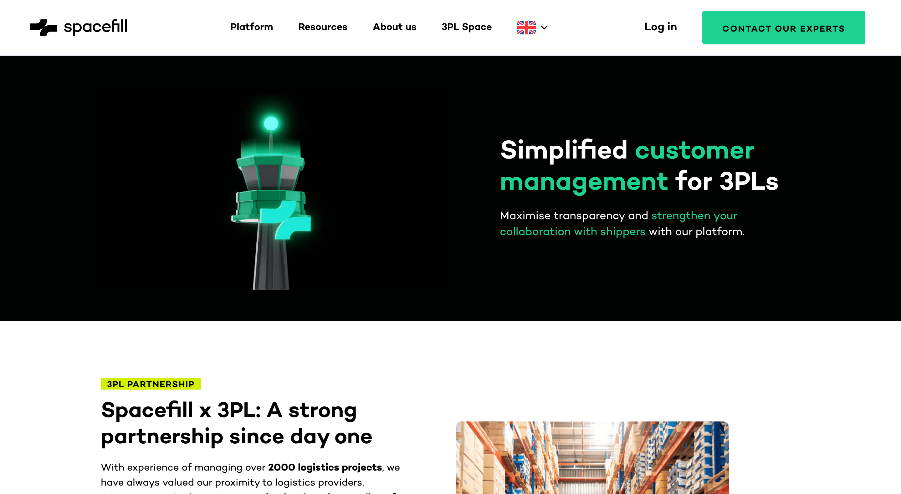 A screenshot of Spacefill for 3PL page.